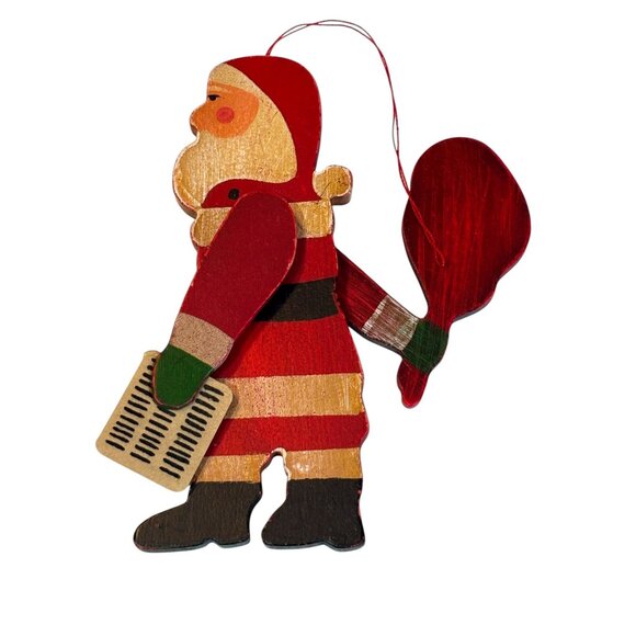Vintage Hand-Painted Wooden Santa Claus Ornament moveable arms - Picture 5 of 7